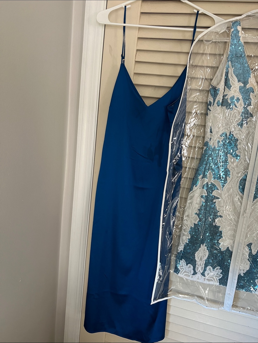 Sleeveless Cobalt Midi Slip Dress with V-Neck